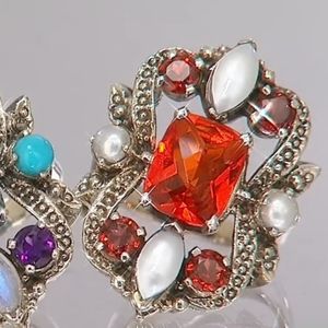 NICKY BUTLER New Honey Quartz Garnet Pearl Size 7 Sterling Silver Designer Ring